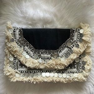 LULU’S Bohemian Black, Silver Clutch with Silver Chain. Like New.